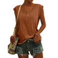 thumbnail image 1 of Femmes Tops Mode Femmes Solide Couleur Cap Manches V Cou Décontracté en Vrac Manches Courtes T-Shirt Top Armée Vert, 1 of 5