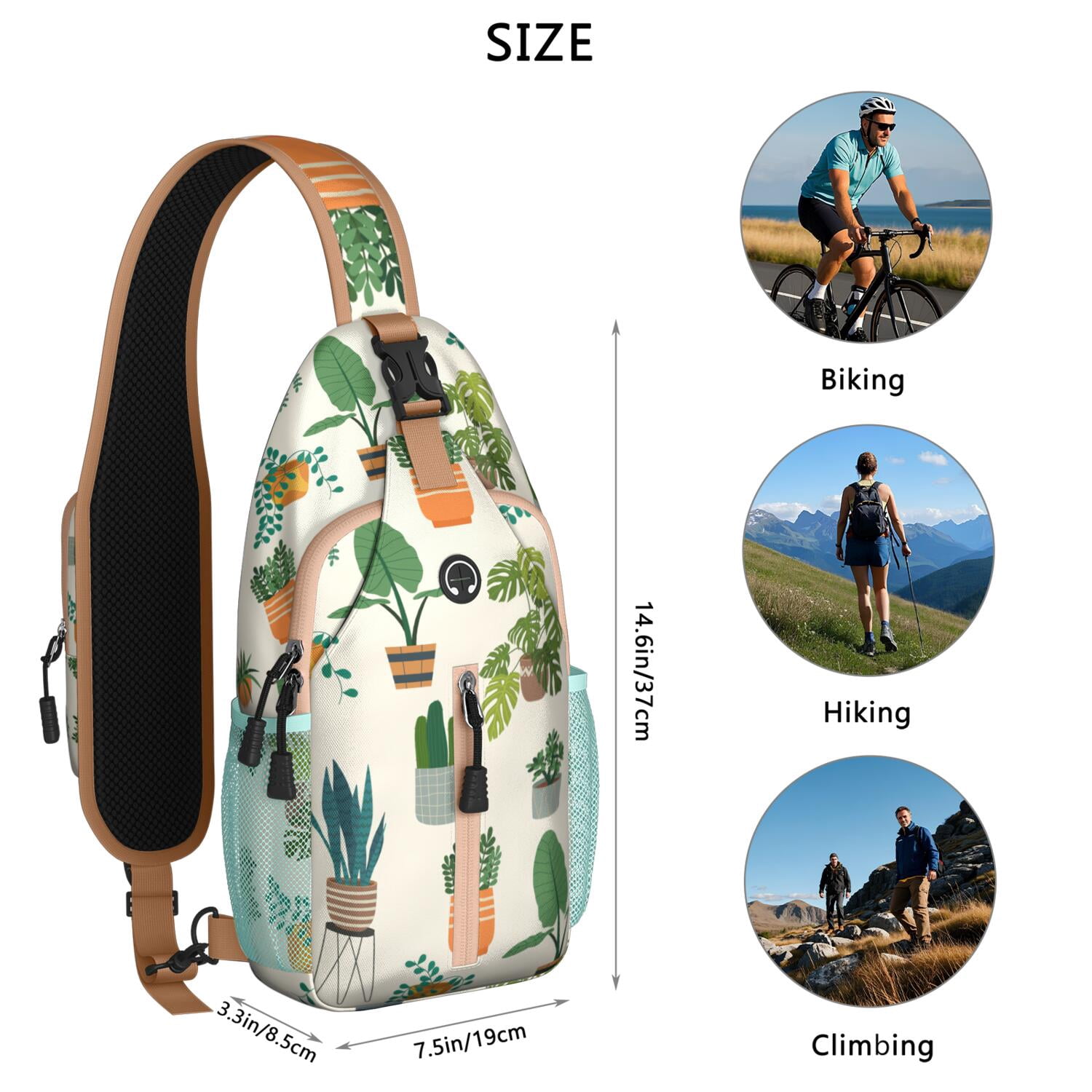 Tribal Folk Style Exotic Bohemian Outdoor Shoulder Bag for Women Men – Compact design, Outdoor-ready, Smooth-glide zippers – Ethnic Rustic Tribal Style Design for Travel, Hiking, Outdoor