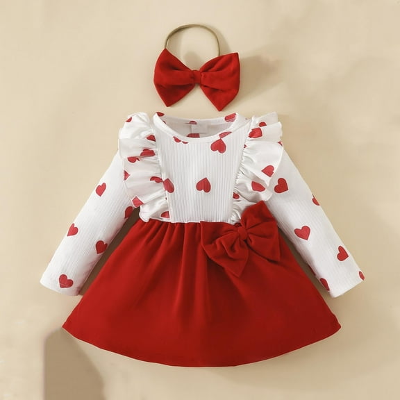 Piuwrlz Mesh Dress Sets for Schoolgirl Skirt and Long Sleeved Sweatershirt Set Bow-knot Printed Skirts Suits Red Size 18 Months
