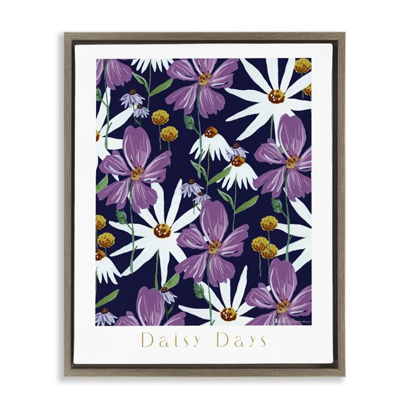 Stupell Industries Purple Daisy Days Floral Painting Brown Floater Framed Canvas Art Print Wall Art, 17 x 21