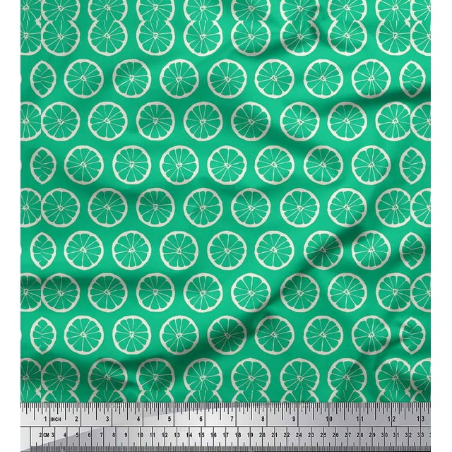 Soimoi Green Poly Georgette Fabric Lemon Slice Block Fabric Prints By Yard 52 Inch Wide