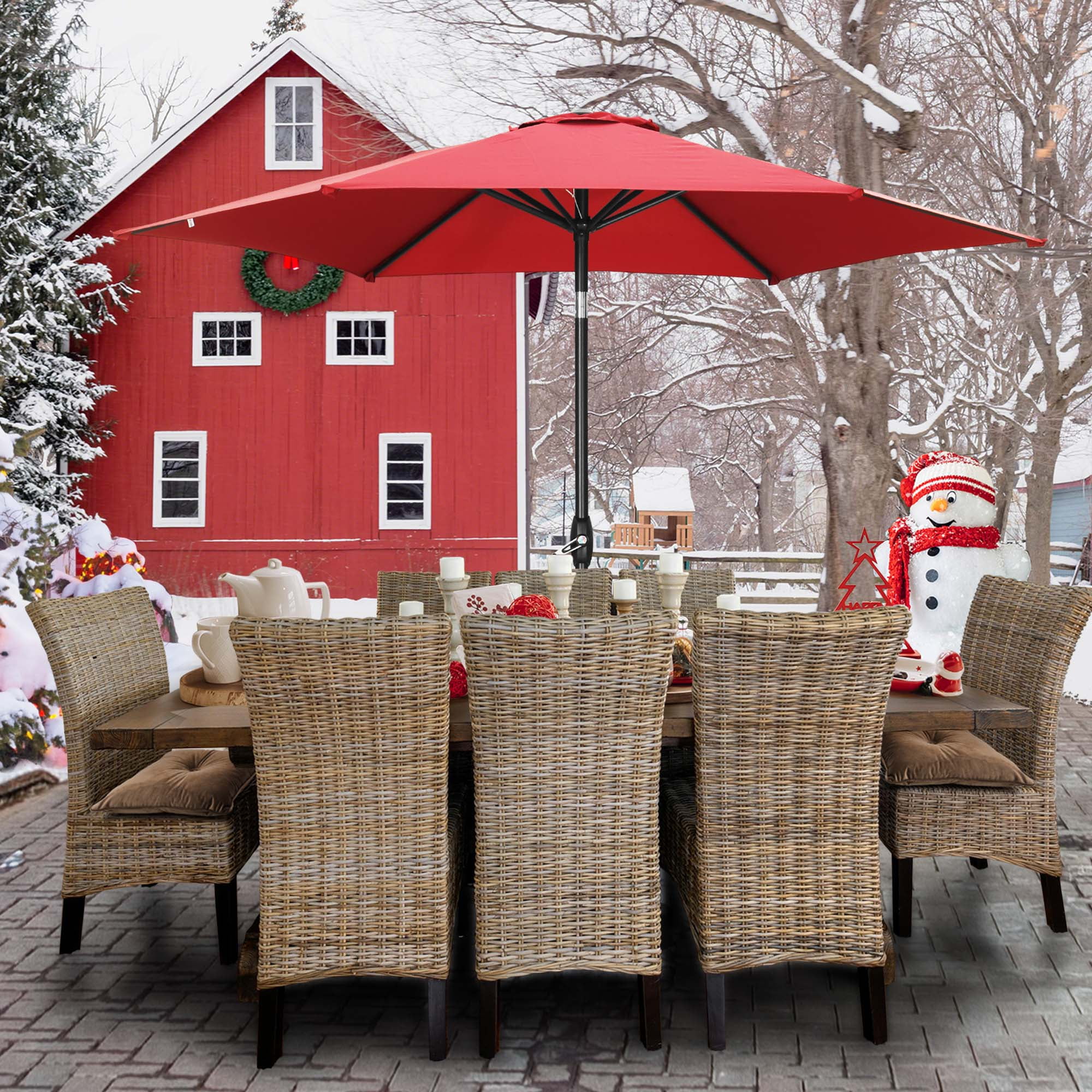Autlaycil 9ft Outdoor Patio Umbrella, Durable Ribs with Tilt and Crank for Table, Garden, Poolside - Red