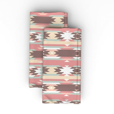 

Linen Cotton Canvas Dinner Napkins (Set of 2) - Geometric Boho Kilim Pink Brown Southwestern Print Cloth Dinner Napkins by Spoonflower