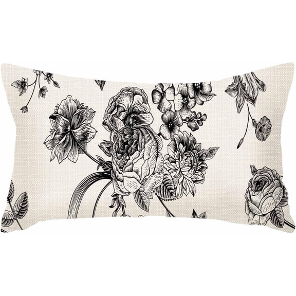 Roses Tulips,Throw Pillow Covers Vintage Floral with Victorian Bouquet of Flowers on Garden Delphinium Petunia Pillow Case 12x20 Inches