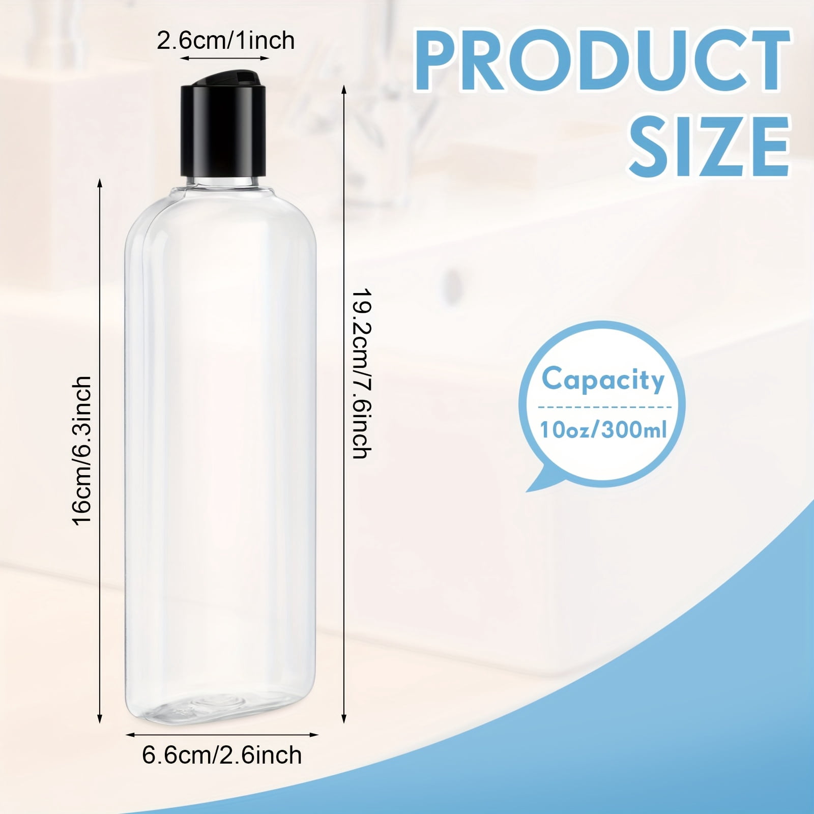24 Pcs Clear Squeeze Bottles 10 oz Travel Size Refillable Containers with Disc Cap, Leak Proof Plastic Dispensing Bottles for Shampoo Lotion Toiletries Home Salon Use