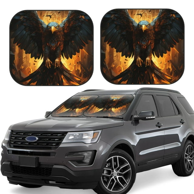 Wukai Cool Black Eagle Car Front Windshield Sun Shade,Sun Visor Shield Block Automotive Interior Protector Blocks UV Rays-Medium