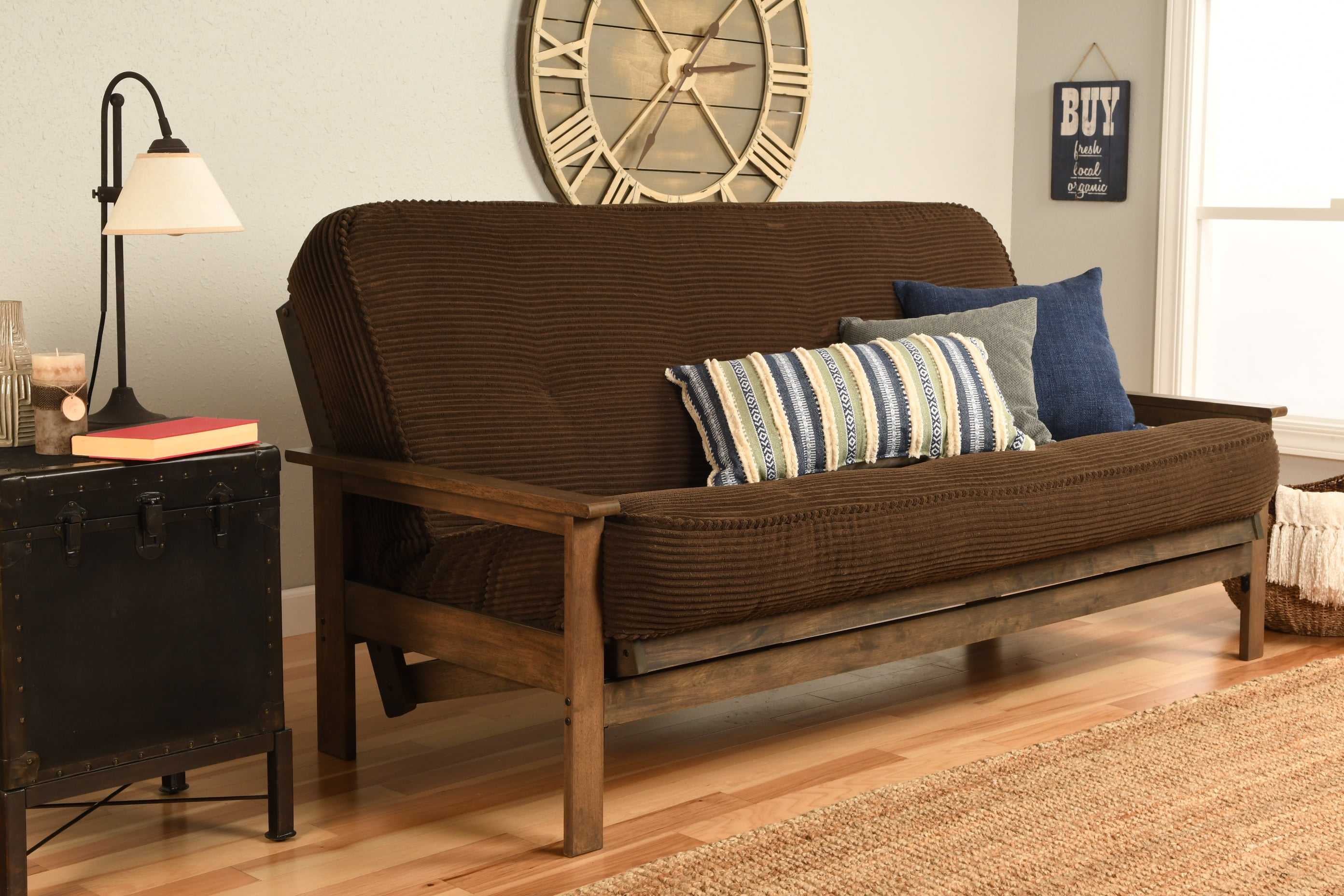 Albany Futon in Rustic Walnut Finish, Multiple Colors