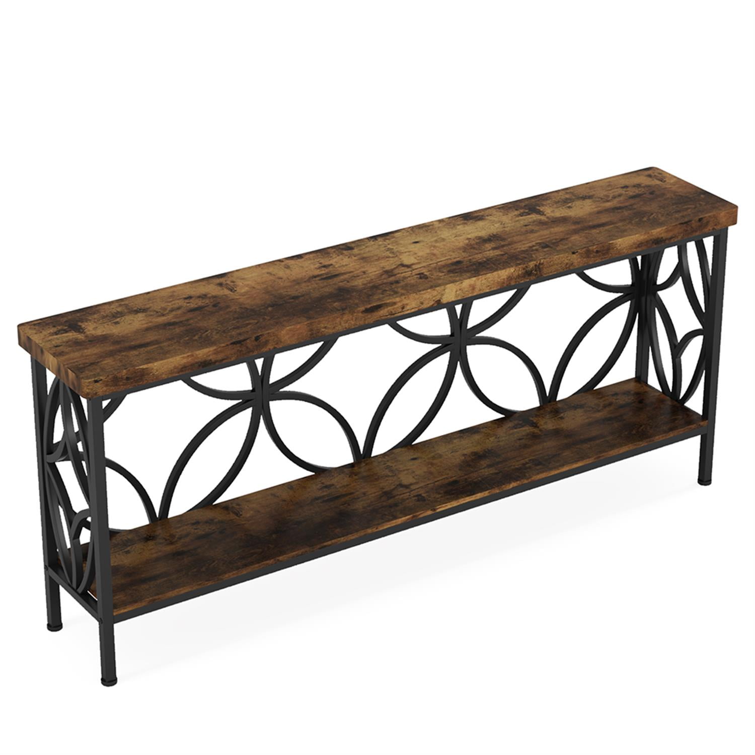 Demi Bonn 2-Tier Console Table, 70.9"dustrial Sofa Table Behind Couch for Hallway, Entrance, Living Room, Bedroom, Brown