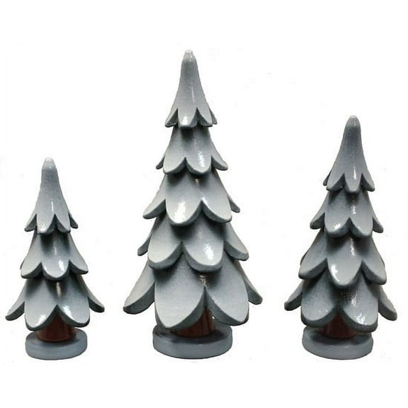 Snow Covered Christmas Trees German Wood Figurine Set of 3 Made in Germany