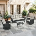 thumbnail image 3 of Bellefurn 5 Pieces Patio Furniture Sets with Outdoor Swivel Rocker Chairs Rattan 3-Seater Sofa and Coffee Table,Outdoor Conversation Set for Porch Deck Backyard Poolside, 3 of 11