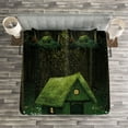 thumbnail image 3 of Ambesonne Green Quilted Bedspread Set 3 Pcs, Surreal Forest House, Queen Size, Hunter Green Army Green, 3 of 3