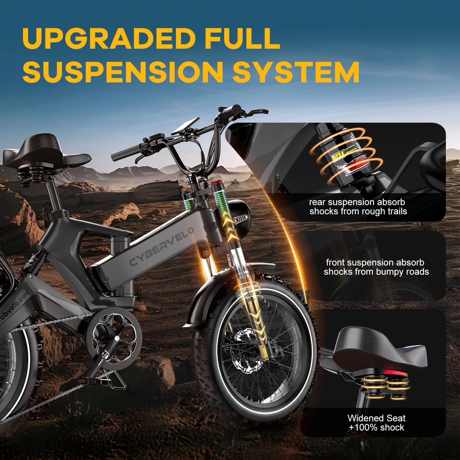20" Fat Tires Folding Ebike for Adults, 2000W Peak Motor 8-Speed E-Mountain Bike, 48V 40Ah Bulit-in Battery Dirt Sand