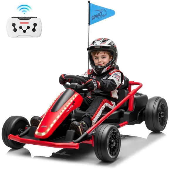 Joyracer 24V 14Ah Kids Electric Go Kart with Remote Control, 3 Speed Modes 5–10 MPH, 2 * 200W Motors, Metal Frame Ride on Toys Drift Kart for Big Kids, Music & Bluetooth, Red