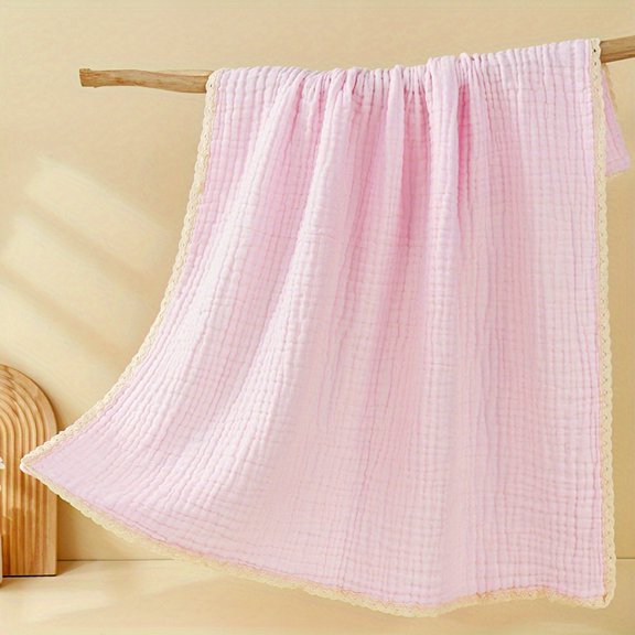 HLONK A newborn baby gauze bath towel  six-layer lace trim  solid color  stroller cover   air conditioning swaddle  and  suitable for all seasons.
