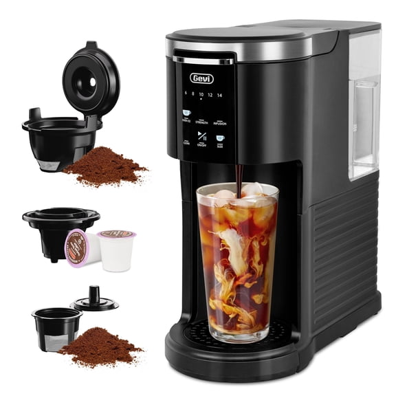 Gevi EzPod Compact Single Serve Coffee Maker, 3-Way Pod & Ground Iced Coffee Brewer, 40 oz, Black