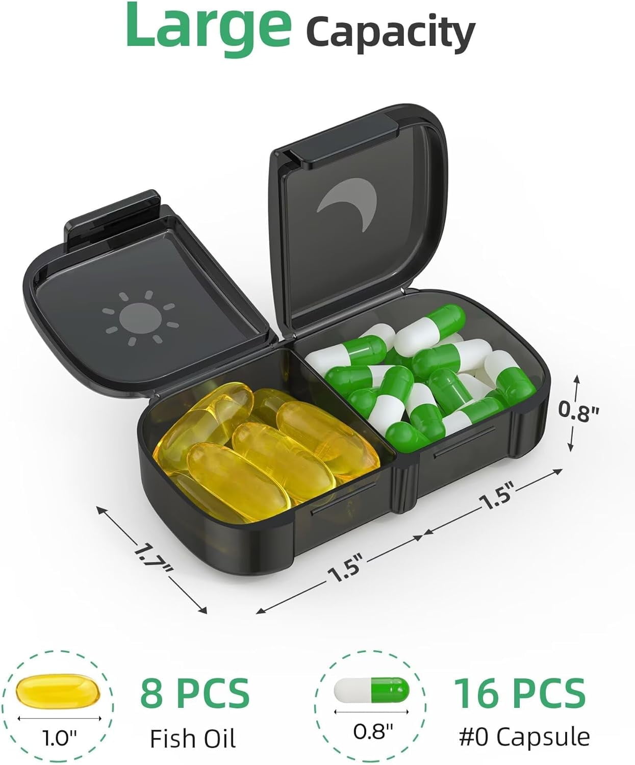XL Weekly Pill Organizer 2/3 Times a Day, Pill Box 7 Day with One-Side Large Openings for Easy to Use, Black Privacy Protection AM PM Pill Case for Medication, Vitamins, Fish Oils, Supplements