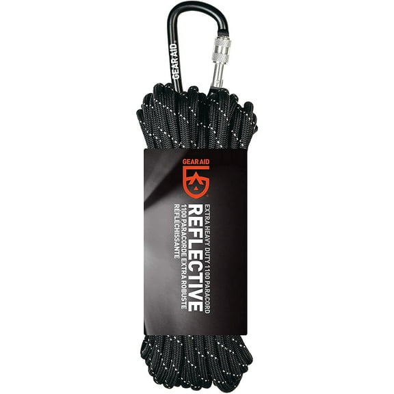Gear Aid 50 ft. Extra Heavy Duty 1100 Paracord with Carabiner - Black/Reflective