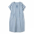 thumbnail image 5 of ClodeEU Women's Striped V Neck Short Sleeve Linen Blend Midi Dress, Casual Loose Swing Sundress with Pockets Sky Blue,Women's Plus XXL, 5 of 7