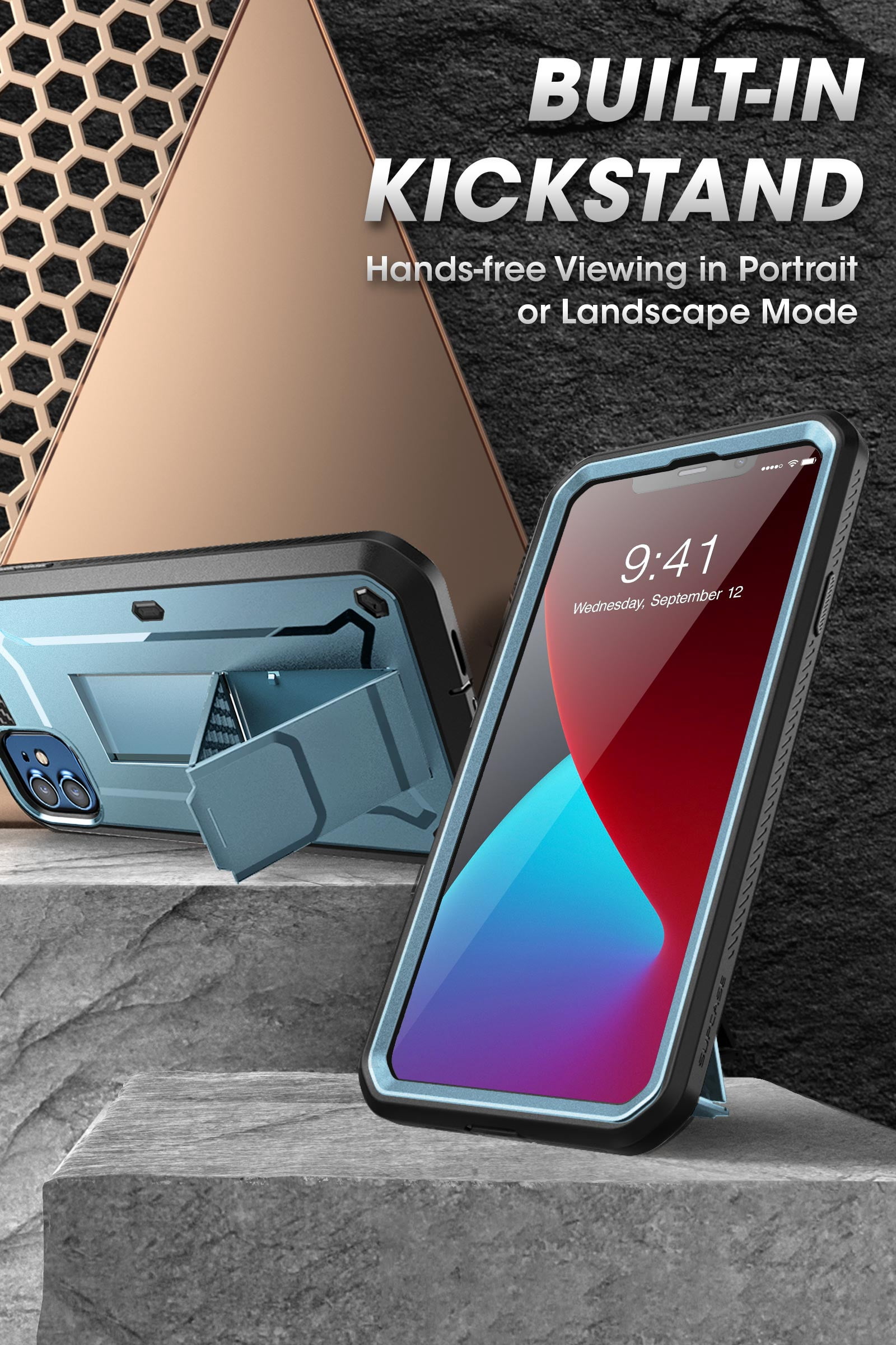 SUPCASE Unicorn Beetle Pro Series Case for iPhone 12 / iPhone 12 Pro (2020 Release) 6.1 Inch, Built-in Screen Protector Full-Body Rugged Holster Case (Cerulean)