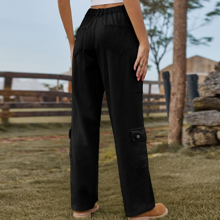 SMihono Savings Fashion Women's Spring/Summer Pocket Button Mid Waist Tight  Pants Stretch Tummy Control Trousers Women's Hiking Pants Full Length