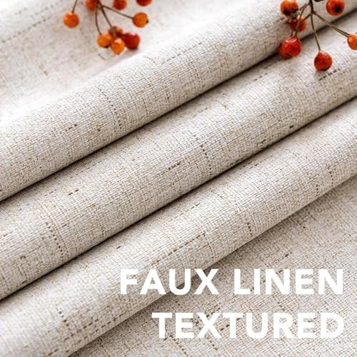 Linen Curtains 100% Blackout Curtains for Bedroom 102 inch Long Full Light Blocking Nature Linen Blended Window Curtains for Living Room Nickel Grommet (2 Panels, Natural)