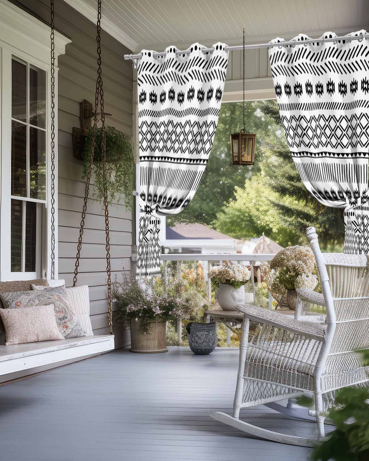 Abstract Art Outdoor Curtains for Patio, Geometric Privacy Drapes Grommet Waterproof Outside Curtains for Porch/Cabana/Balcony 54"x 108", 1 Panel