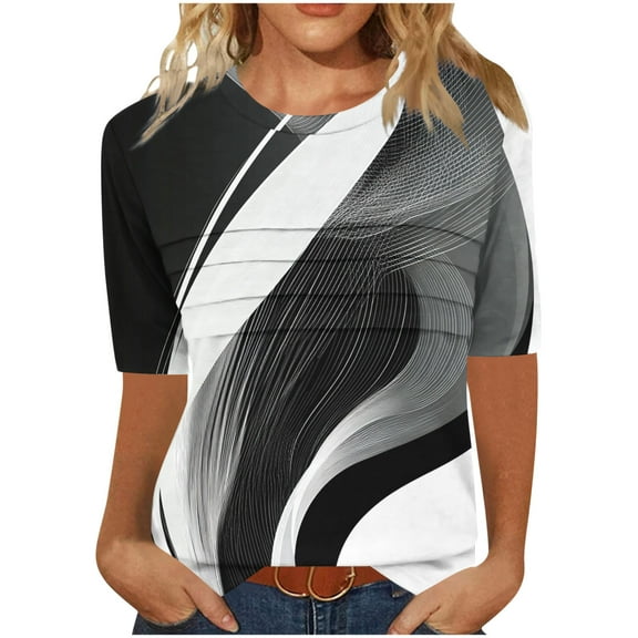 3/4 Sleeve Tops for Women Printed CaUSAl Tee Shirts Round Neck Tunics Blosues Pullover Sweater Blouses Relaxed Fit Tunic Tee Dressy CaUSAl Top Beach Holiday Outfits 2025
