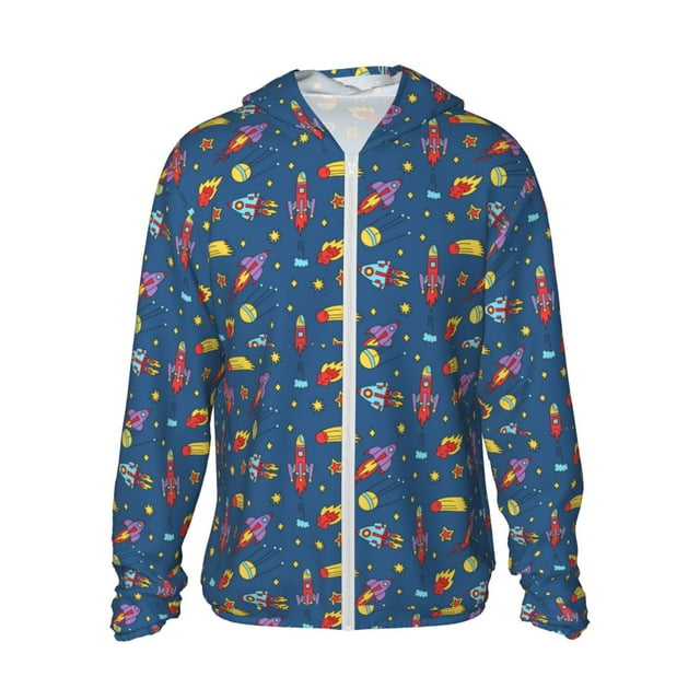 KLL Cosmos Rockets Print Men's Women’s UPF 50+ Sun Protection Outdoor Hoodie Jacket Long Sleeve Fishing Hiking Performance Shirt-X-Large