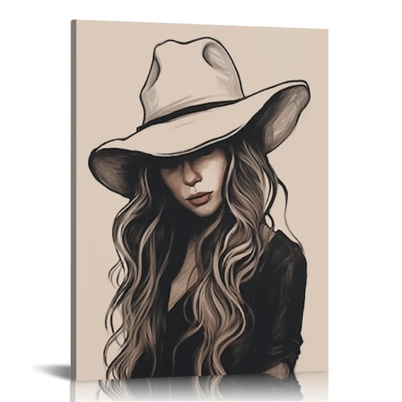 ONETECH Western Cowgirl Canvas Wall Art Trendy Line Vintage Room Aesthetic Poster Black and White Minimalist Print Painting Funky Wall Decor for Dorm Apartment Bedroom 12x16 in