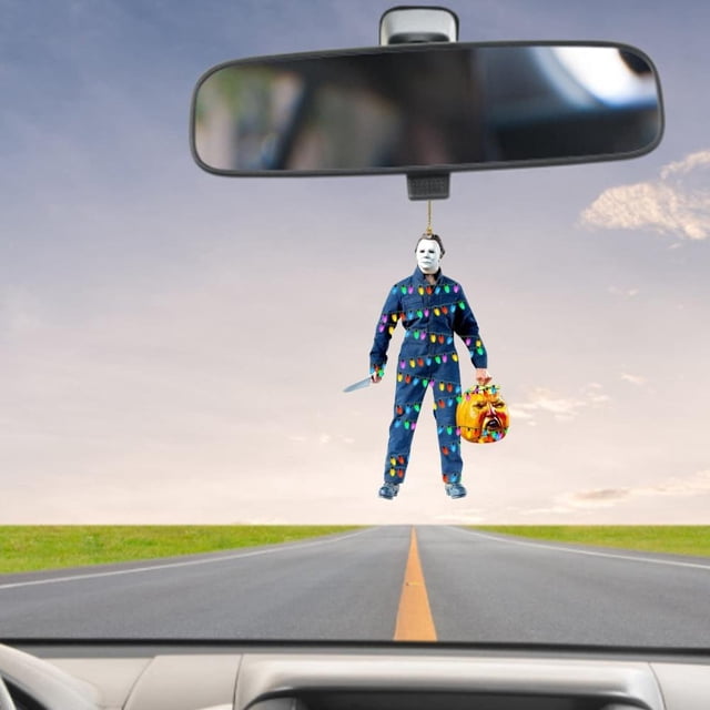 Personaje de película de terror, espejo retrovisor para coche, colgante colgante, decoración de Halloween, espejo retrovisor plano para coche, colgante, suministros para fiestas y festivales