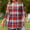 thumbnail image 4 of TQWQT Women's Plus Size Plaid Tunic - 3/4 Sleeve, Round Neck, Soft Easy-Care Fabric, High-Low Hem, Flowy Loose Fit Top for Jeans/Layering 2XL, 4 of 5