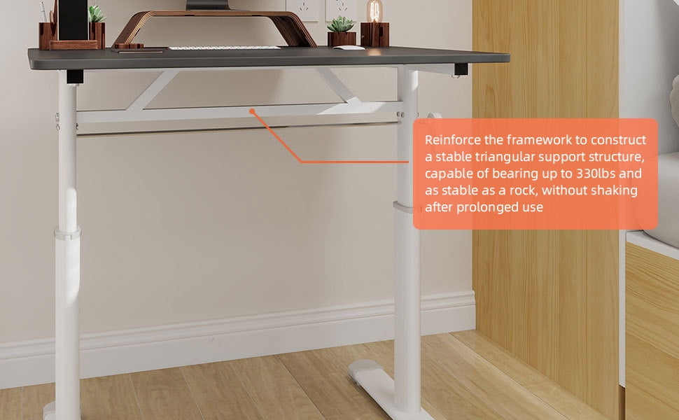 Lisonu Adjustable Standing Desk, Manual Hand Crank Sit-Stand Workstation, 33x24 Inch Home Office Computer Desk, Ergonomic Study Table with Grey Wood Top and White Iron Frame