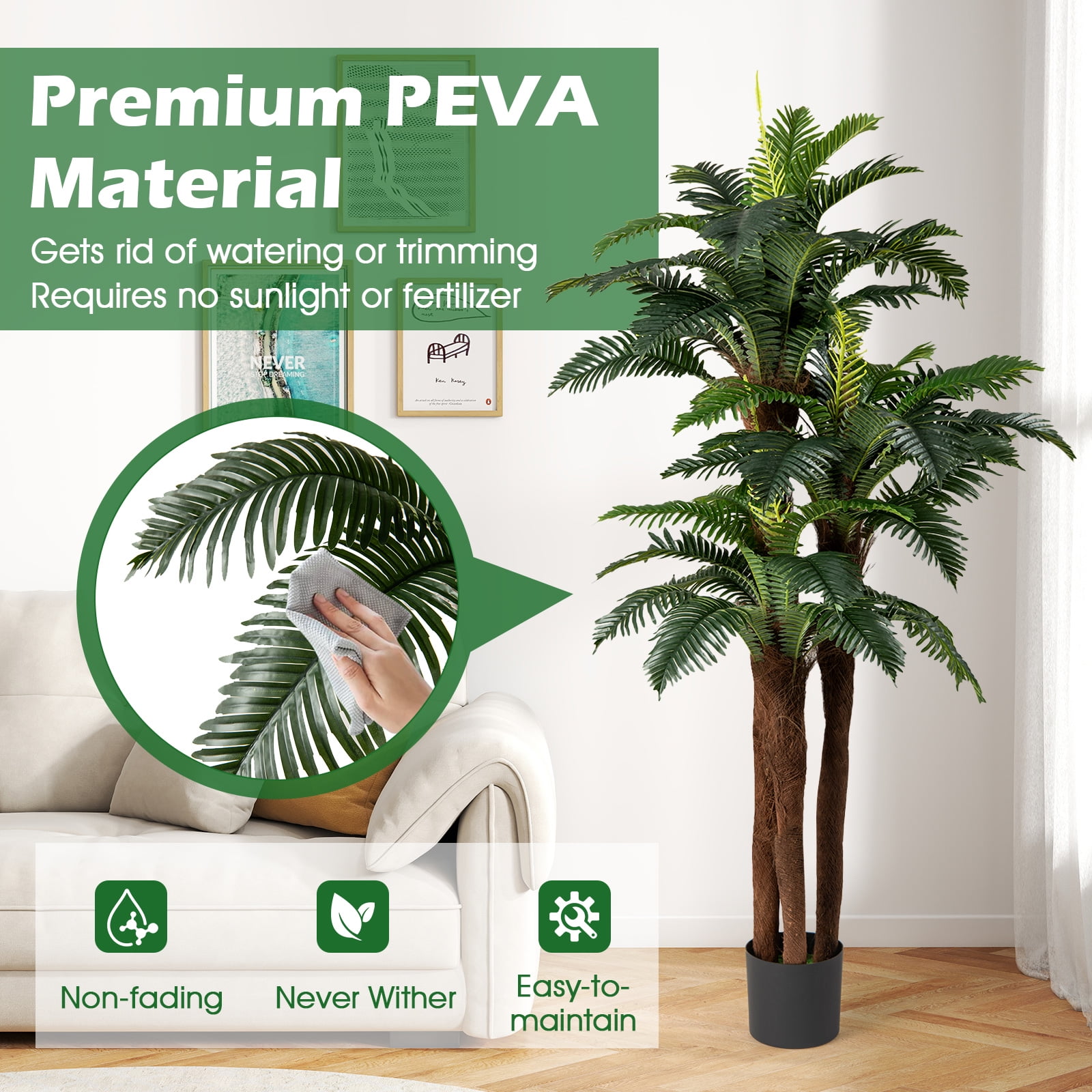 Gymax 2 Pack Artificial Palm Tree 6.3 ft Tall Fake Tropical Plant w/ 3 Real Barks