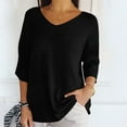 thumbnail image 4 of loopsun Plus Size Tops for Womens,Womens Summer Tops,Women Solid Color Spring/summer Knitted V-neck Medium Sleeve Casual Top Black M, 4 of 5