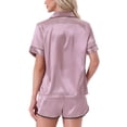 thumbnail image 3 of Pijamas de satén para mujer INSPIRE CHIC, conjuntos de lounge de 2 piezas con blusa de manga corta y pantalones cortos, 2XL, rosa, 3 of 6