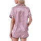 thumbnail image 3 of Pijamas de satén para mujer INSPIRE CHIC, conjuntos de lounge de 2 piezas con blusa de manga corta y pantalones cortos, 2XL, rosa, 3 of 6