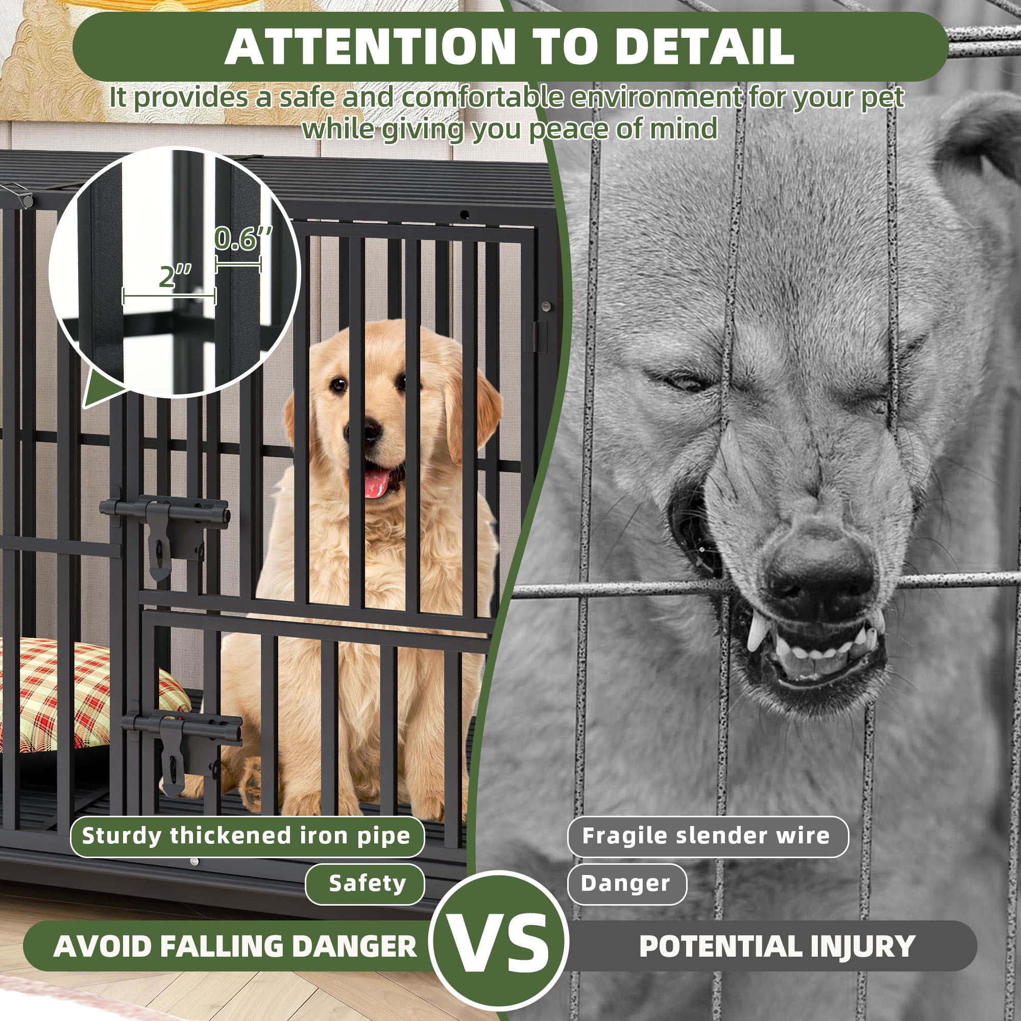 Uforic 48 inch Heavy Duty Dog Crate, Dog Cage Kennel with Lockable Wheels and Removable Tray