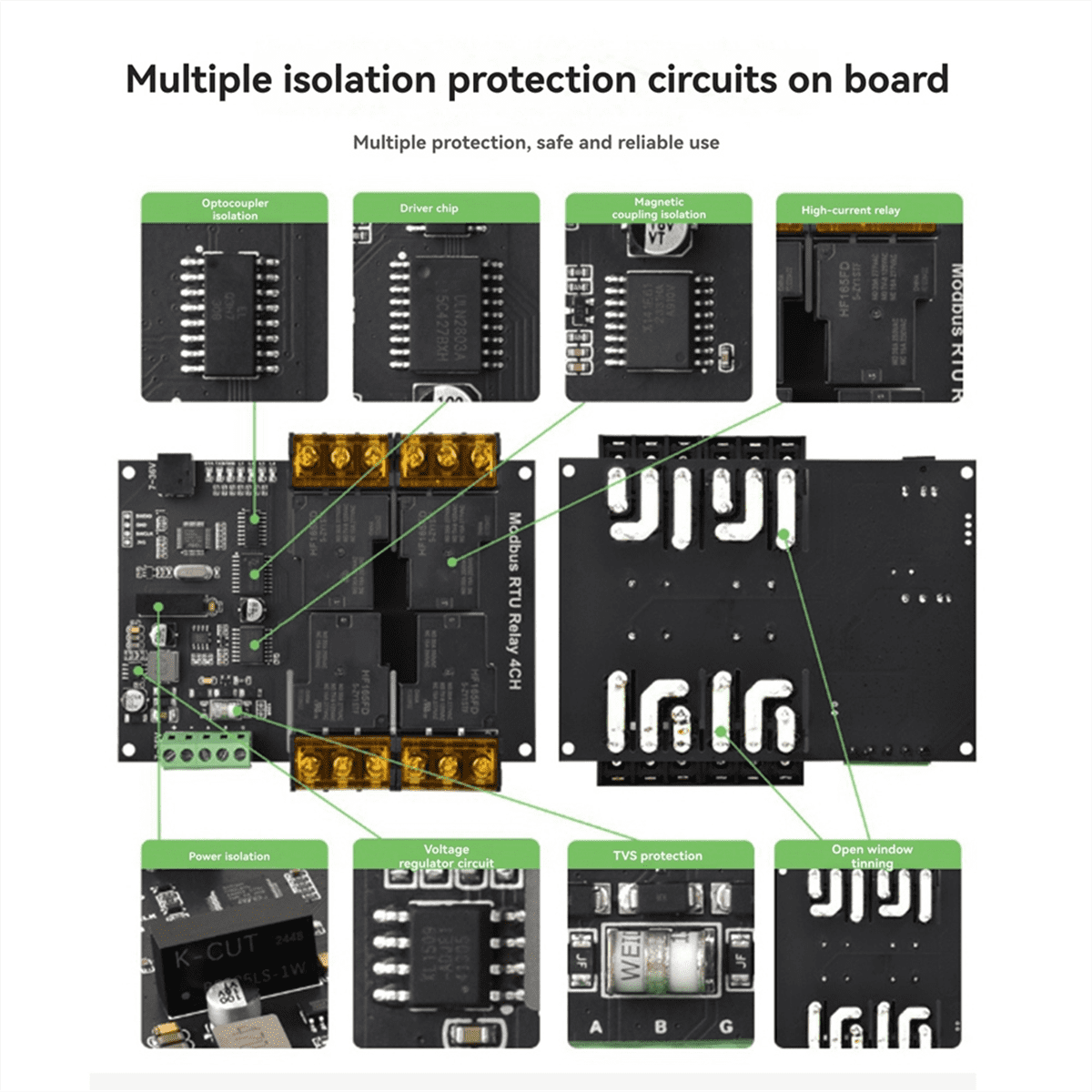DIN-Rail 4 Channel Relay Module Modbus RTU Protocol RS485 High Current Relay Module Variety Isolation Protection Circuit,1 * Relay Modules,Black