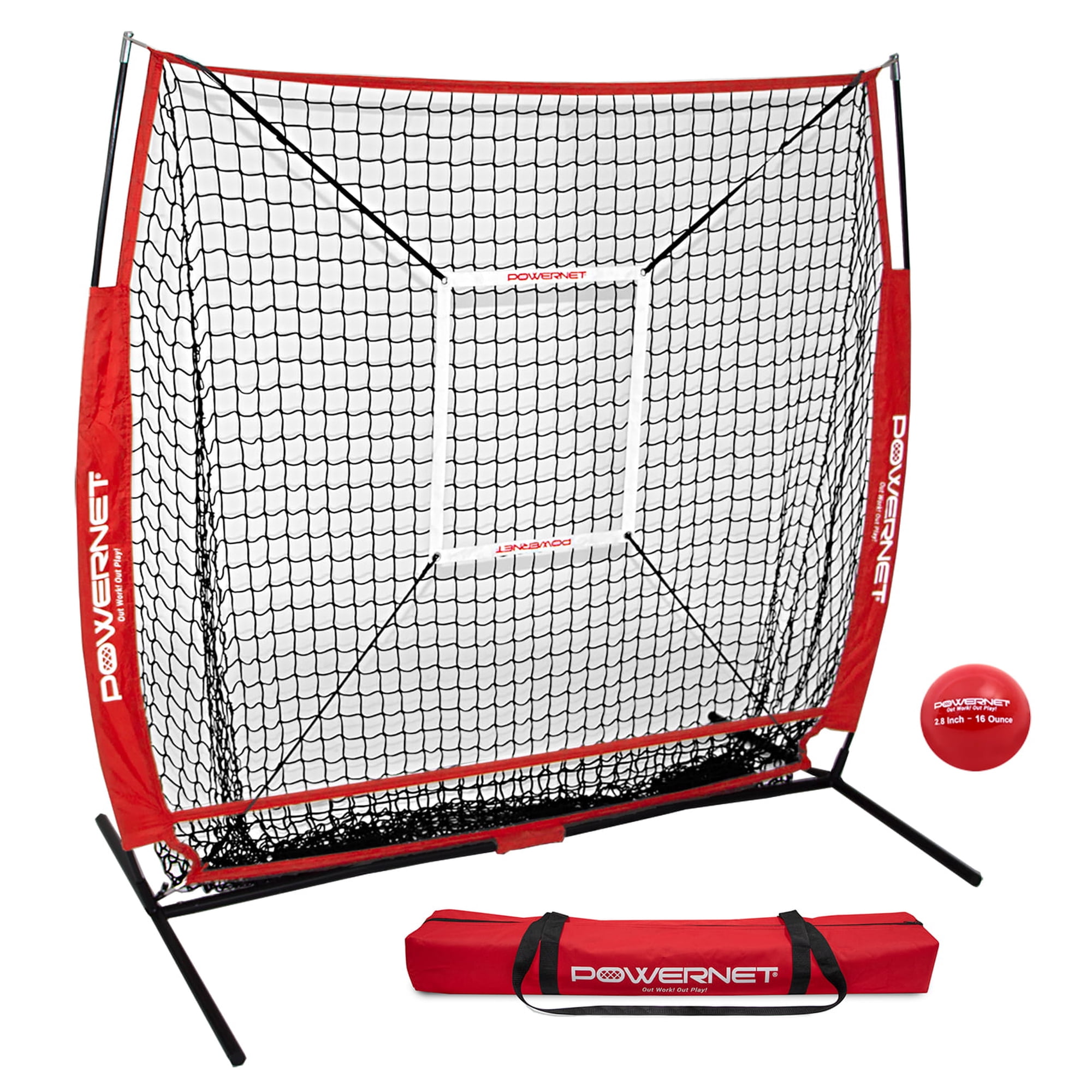 PowerNet Baseball Net Bundle, 5x5 Hitting & Pitching Net, Portable Softball Baseball Training Equipment, Weighted Baseball & Carry Bag