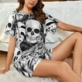thumbnail image 4 of Pofeuu Skull and palm leaves Print Women's Pajama Set Short/Shorts Soft Button PJs Elastic Drawstring Waist Sleepwear-Large, 4 of 6