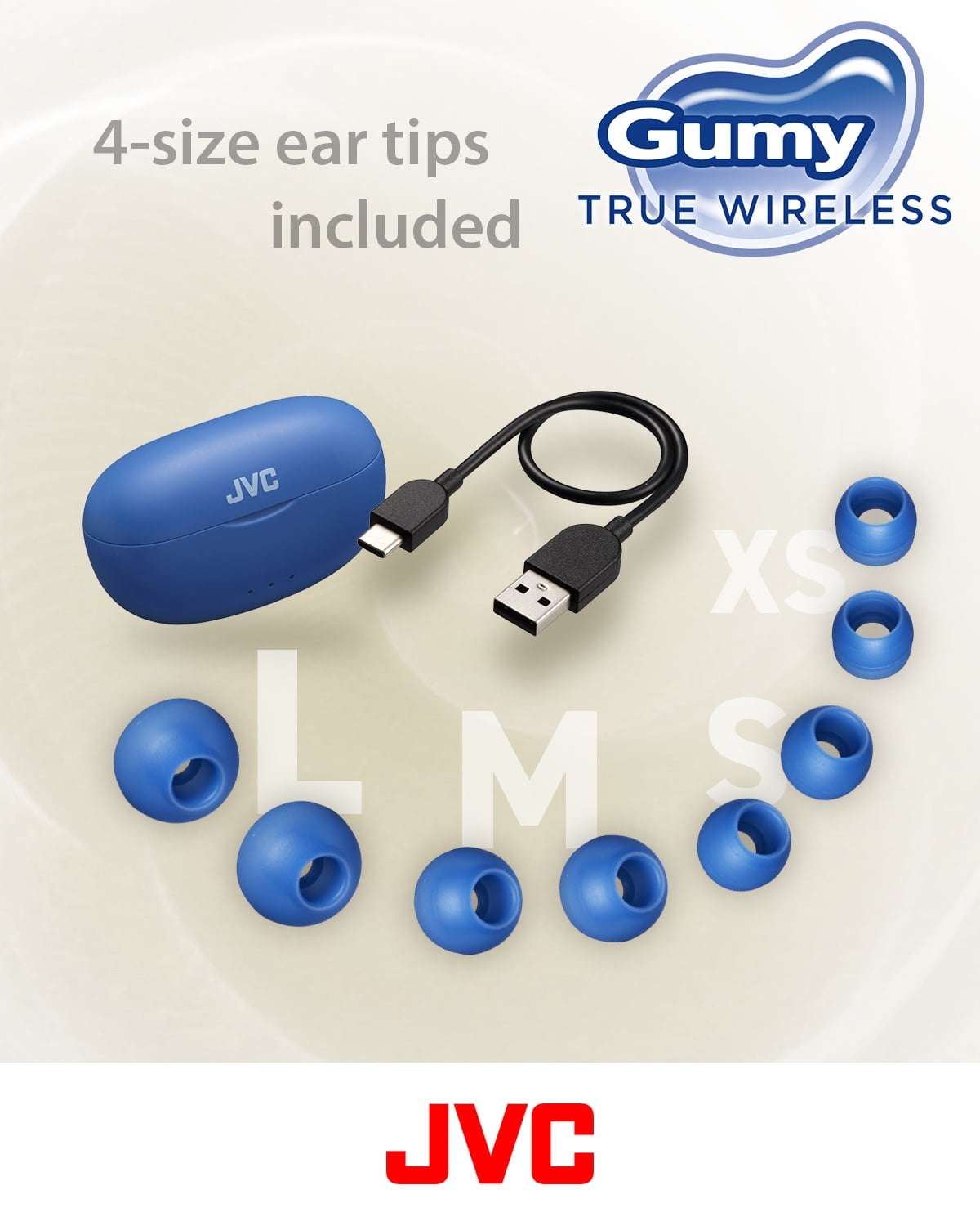 JVC New Gumy True Wireless Earbuds Headphones, Long Battery Life (up to 24 Hours), Sound with Neodymium Magnet Driver, Water Resistance (IPX4) - HAA7T2A (Blueberry Blue)