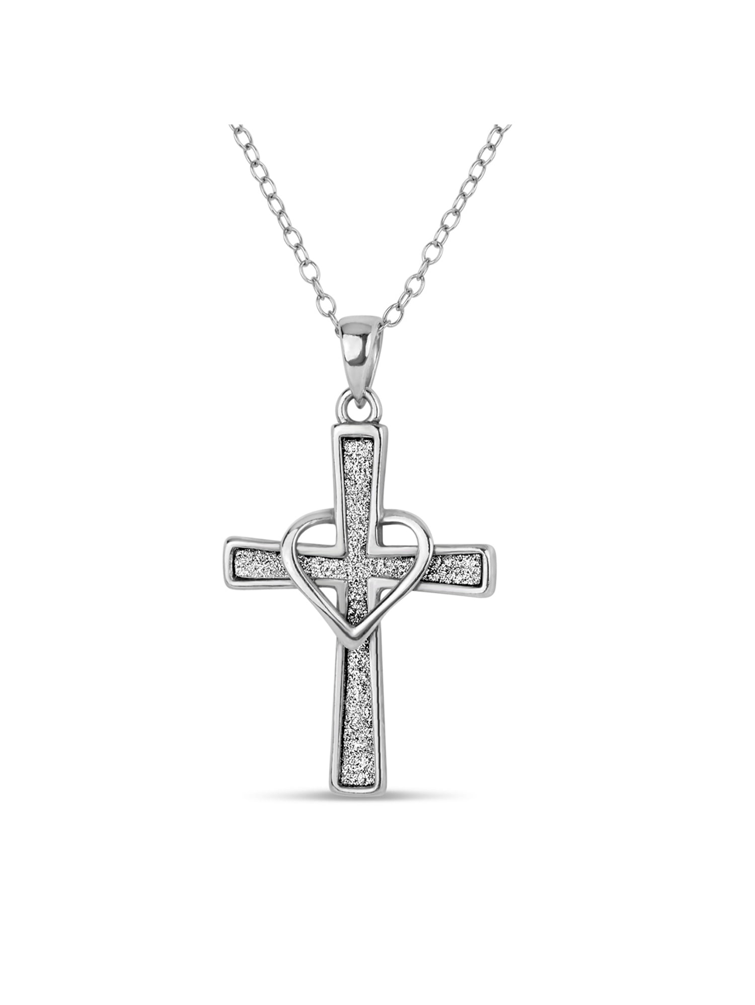 925 Sterling Silver Rhodium-plated Sparkle-Cut Cross Pendant