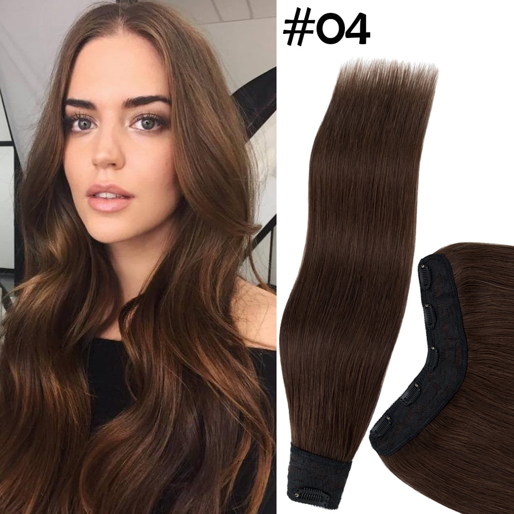 HAIRRO Clip In Hair Extensions V Shape U Part One Piece Clip in Remy Real Human Hair Extensions 3/4 Full Head