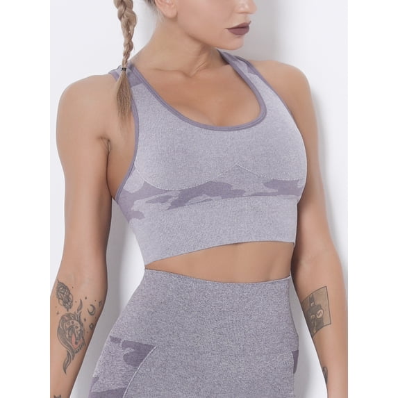 QRIC Camo Seamless Sports Bra for Women Shake Proof Running Workout Yoga Crop Top