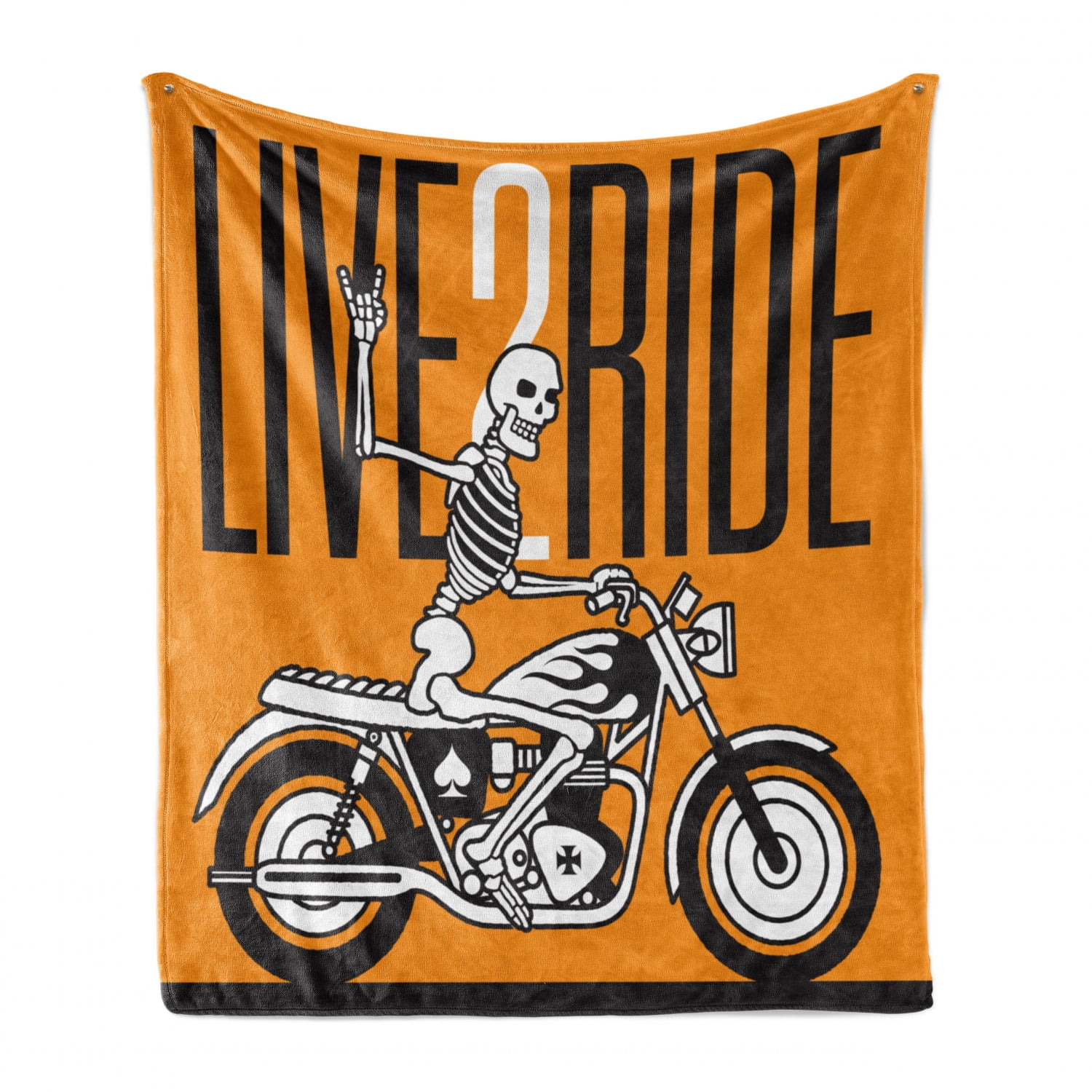 Ambesonne Skeleton Soft Flannel Fleece Throw Blanket Cozy Plush for Indoor and Outdoor Use 50 x 70 Vintage Themed Halloween Riding Motorcycle with Hat Pale Grey Charcoal Grey