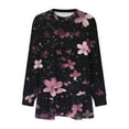 thumbnail image 4 of Women's Printed Loose Casual Shirt Round Neck Pleated Long Sleeve T-shirt Dress Hem Top - Stylish Loose Top for Work and Home, Limited Time Offer Under 10 Dollars, 4 of 5