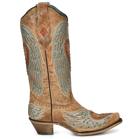 

Corral Boots Womens Heart And Wings Snip Toe Casual Boots Mid Calf Low Heel 1-2