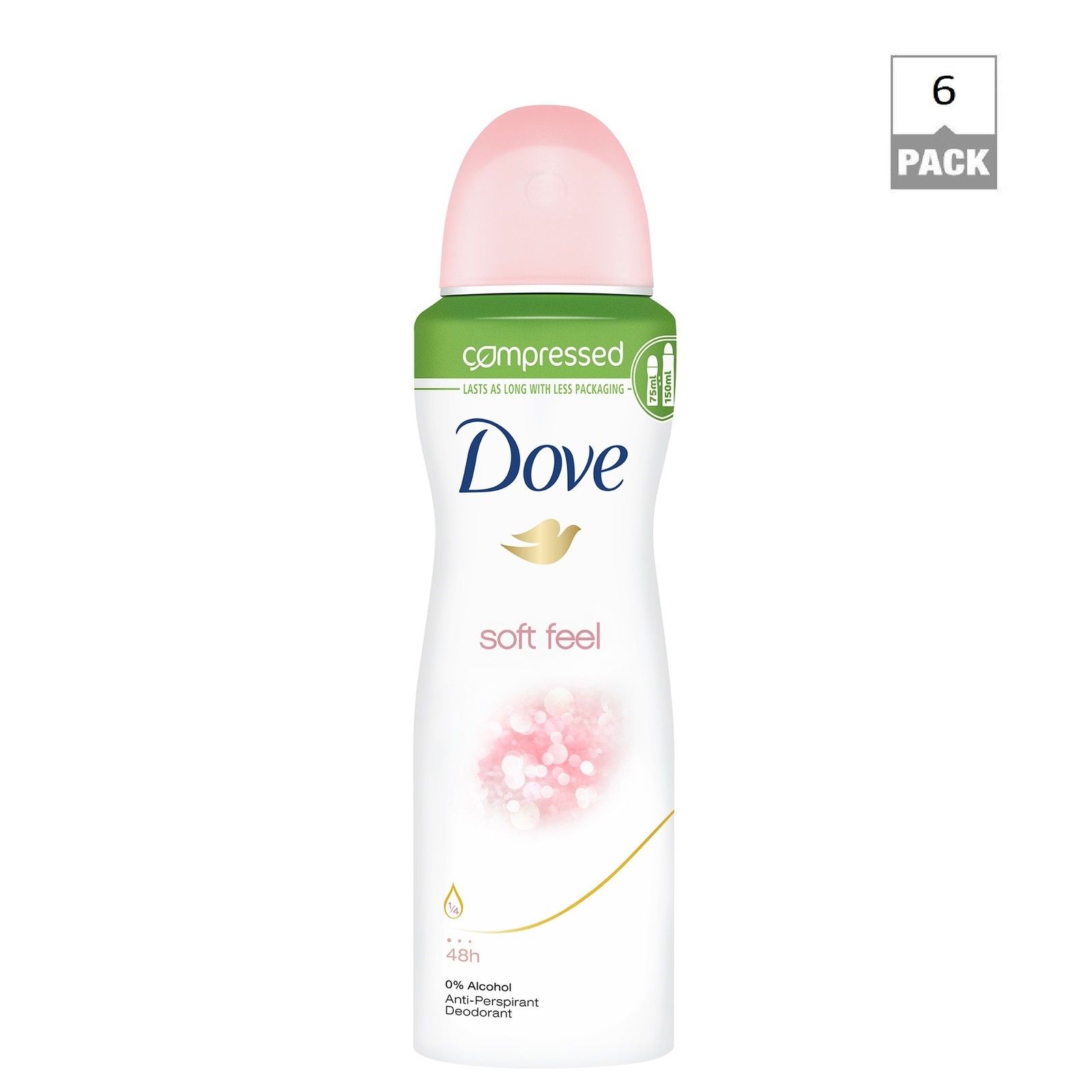 Dove Soft Feel Antiperspirant Deodorant Spray 150 Ml 48 Hr Protection (Pack 6)