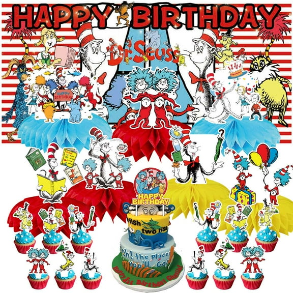 Seuss Party Decorations Decor Supplies Honeycomb Centerpieces Table Toppers Cake Toppers for Birthday Photo Props
