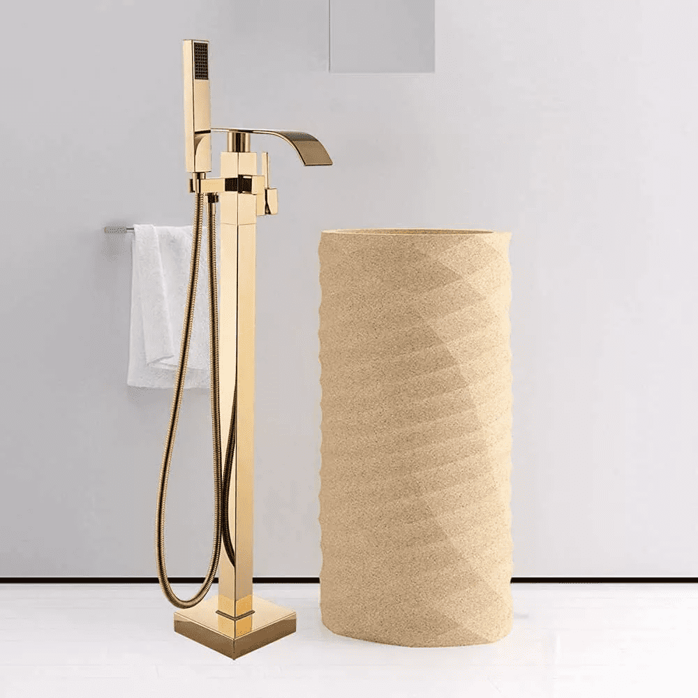 Gold Freestanding Bathtub Faucet Tub Filler Floor Mounted Hand Shower Mixer